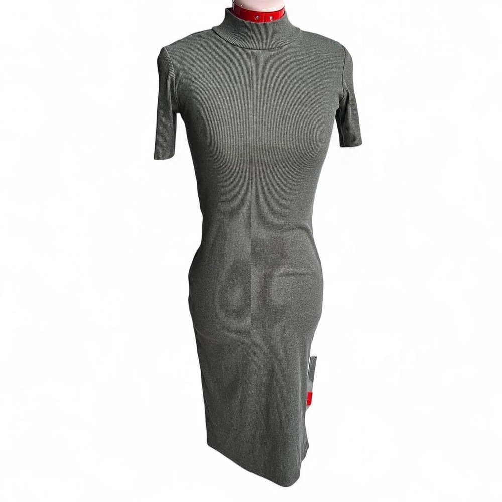 Zara Grey Mock Neck Short Sleeve Body Con Dress Small Going Out Party